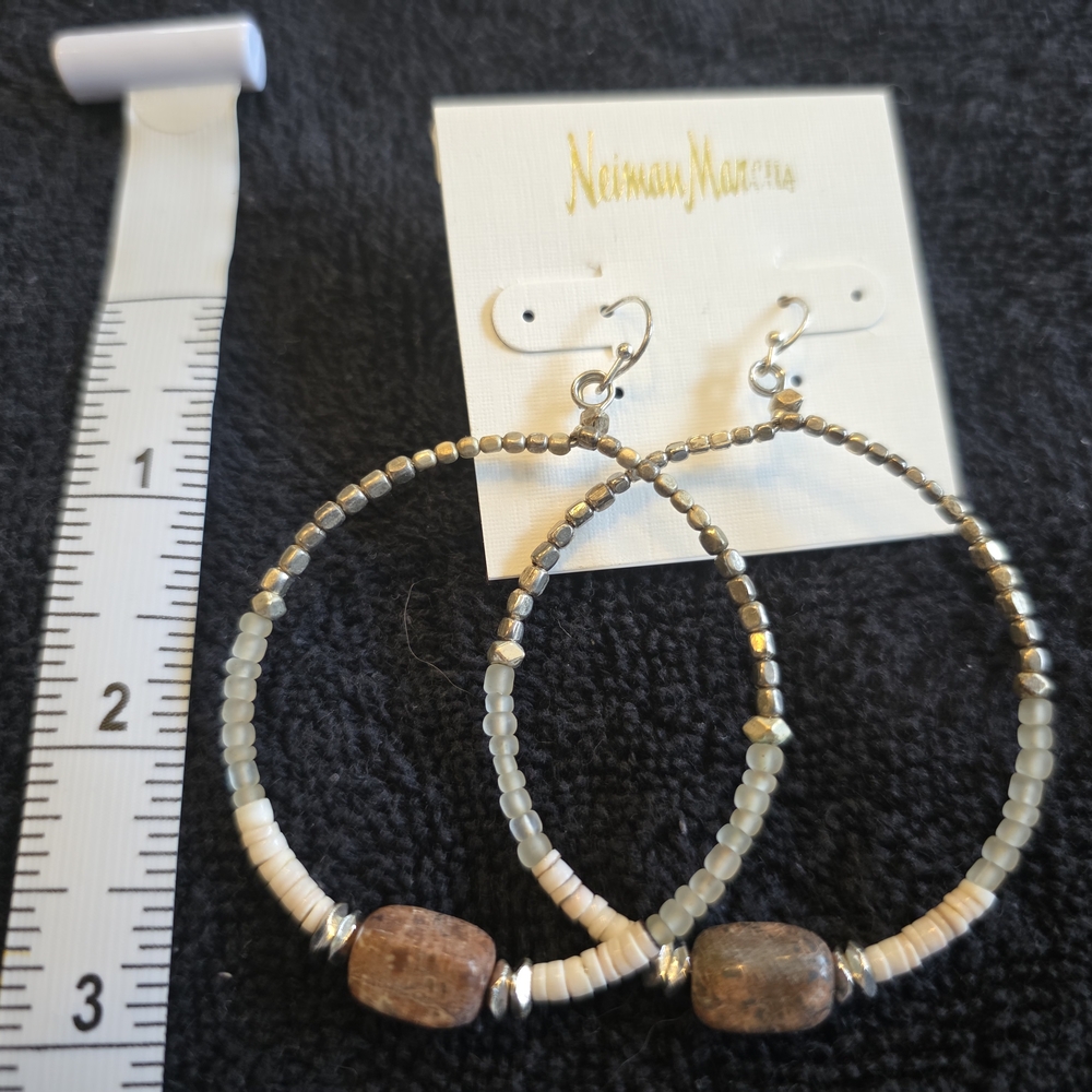 Neiman Marcus Silver and Cream Beaded Earrings